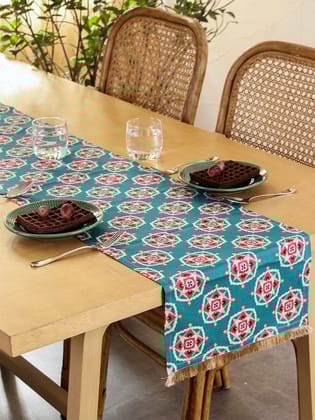 Gulshan Runner (Teal)-33x150 cm / Teal / Cotton Satin