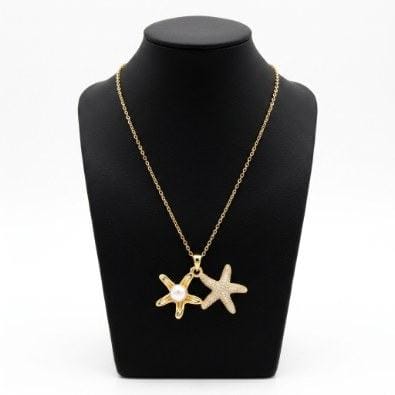 Starfish & Pearl Duo Pendant Necklace | Gold-Tone Anti-Tarnish Imitation Jewellery
