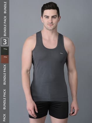 Men's Assorted Pack of 3 Solid Combed Cotton Shrinkless Vest Men's Assorted Pack of 3 Solid Combed Cotton Shrinkless Vest