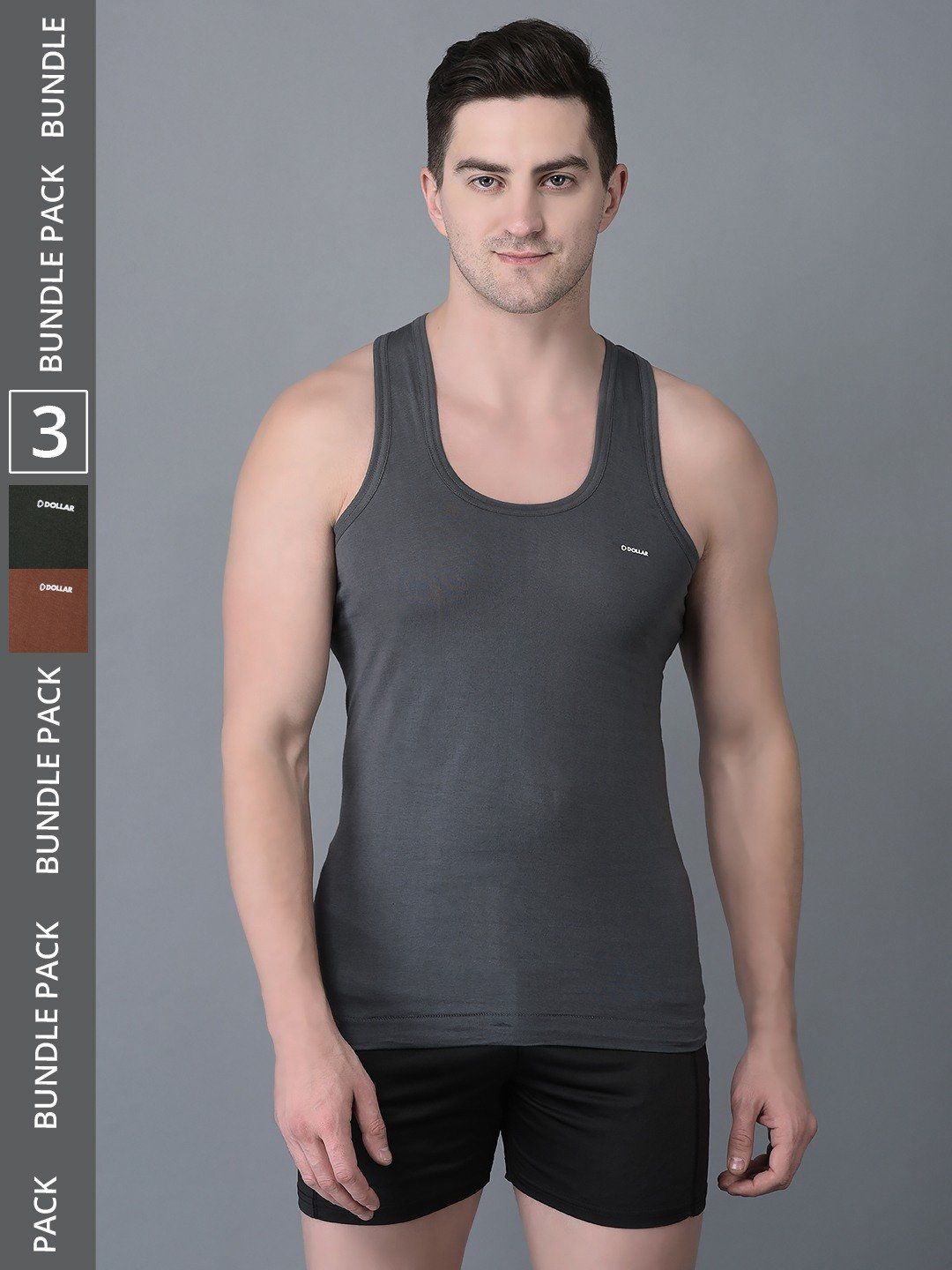 Men's Assorted Pack of 3 Solid Combed Cotton Shrinkless Vest