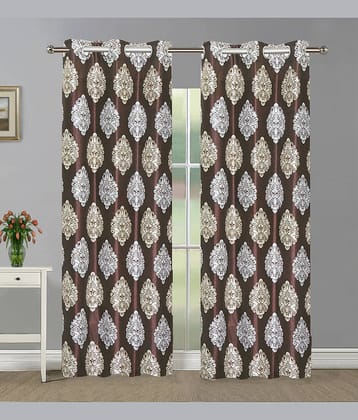 Home Candy Set of 2 Door Semi-Transparent Eyelet Polyester Brown Curtains ( 213 x 120 cm )