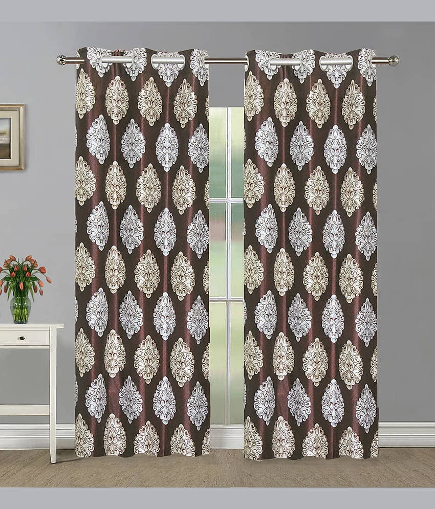 Home Candy Set of 2 Door Semi-Transparent Eyelet Polyester Brown Curtains ( 213 x 120 cm )