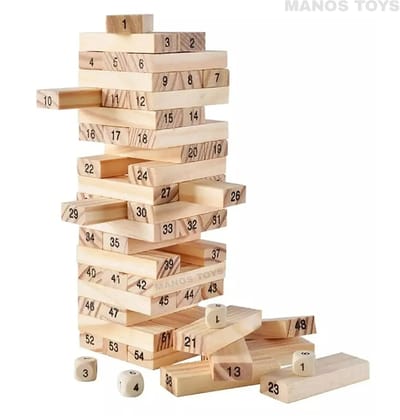 Wooden Numbers Blocks 51 Pcs 4 Dice Building Blocks,Tumbling Tower Wood Block Stacking Game Challenging Maths Game for 4 Years and up