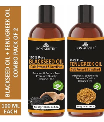 Bon Austin Premium Blackseed Oil & Fenugreek Oil - Cold Pressed & Unrefined Combo pack of 2 bottles of 100 ml(200 ml)