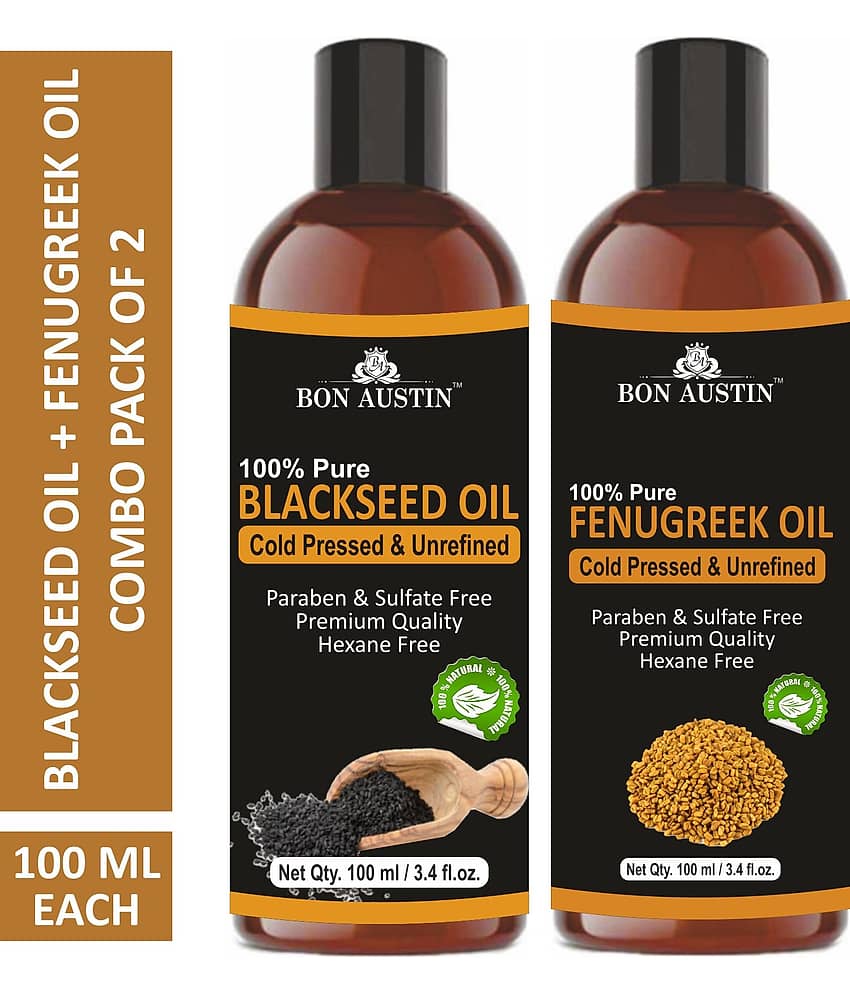 Bon Austin Premium Blackseed Oil & Fenugreek Oil - Cold Pressed & Unrefined Combo pack of 2 bottles of 100 ml(200 ml)