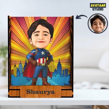 Avataar Studio Personalized Gift for Husband, Wife, Boyfriend, Girlfriend Character Caricature Photo Frame Unique Design Customized Gift for Friends & Family Return Gift (CAPTAIN AMERICA Box, Wit