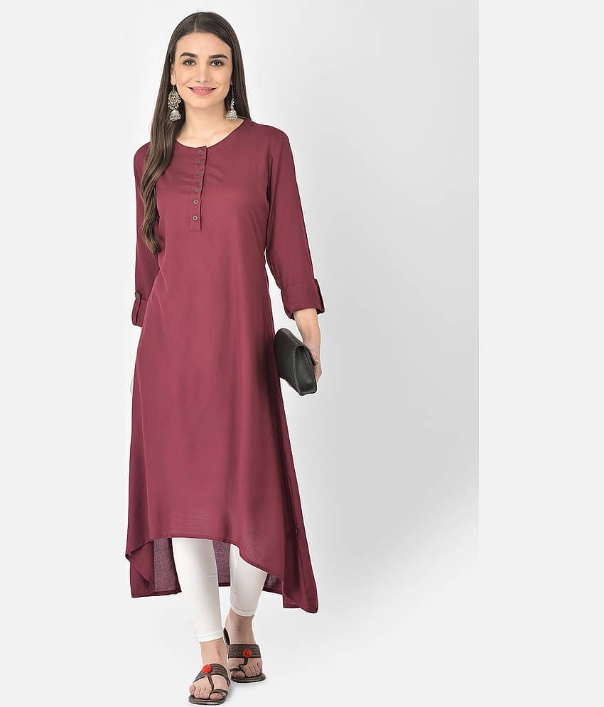 Pistaa - Wine Viscose Women's Asymmetrical Kurti ( Pack of 1 )