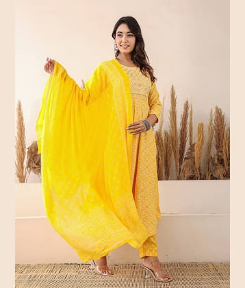 KETAKI FASHION Rayon Printed Kurti With Pants Women's Stitched Salwar Suit - Yellow ( Pack of 1 )