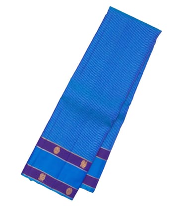 Blue Handloom Kanchipuram Silk Saree With Zari Stripes-Dark Blue