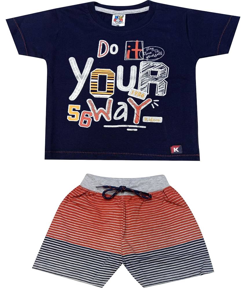 Kideon Pack of 1 Boys Cotton T-Shirt & Shorts Set ( Navy Blue )