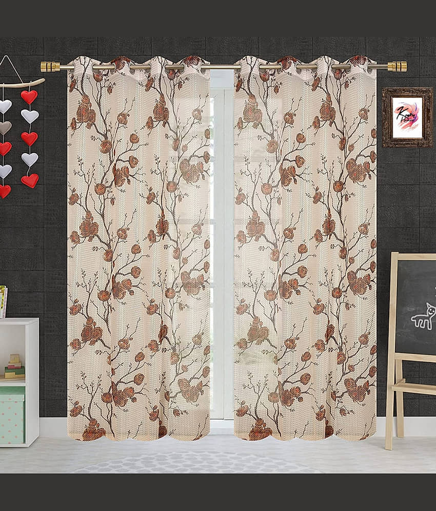 Kraftiq Homes Floral Transparent Eyelet Curtain 5 ft ( Pack of 2 ) - Brown