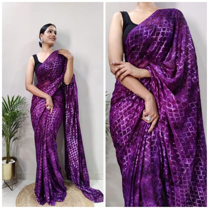 Multi Color Sprey Print Soft Silk Saree-Purple