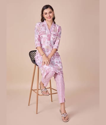 Women Basket Cotton Blend Printed Kurti With Pants Women's Stitched Salwar Suit - Blue ( Pack of 1 )