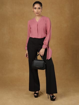 Pink Full Sleeve Piping Detail Top-XS
