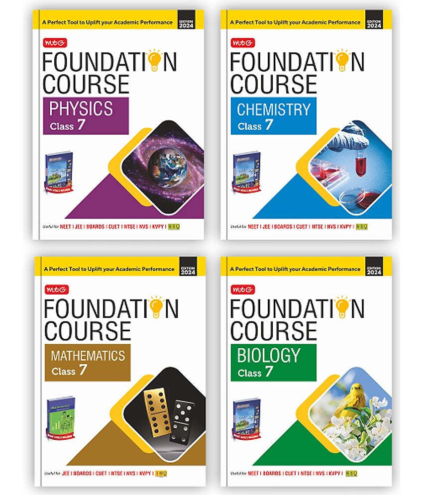 MTG Foundation Course Class 7 Physics, Chemistry, Mathematics & Biology Book (Set of 4) For IIT JEE, NEET, NSO Olympiad, NTSE, NVS, KVPY & Boards Exam | Based on NCERT Latest Pattern 2024-25