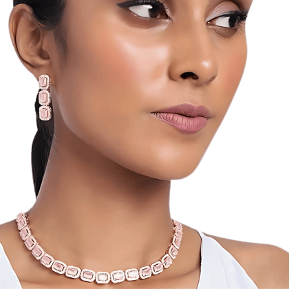 Rose Gold-Plated Classic AD-Studded Jewellery Set