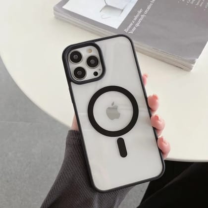 iPhone Series Magsafe Magnetic Wireless Charging Transparent Hard Case With Camera Bumper-iPhone 13 Pro / Black