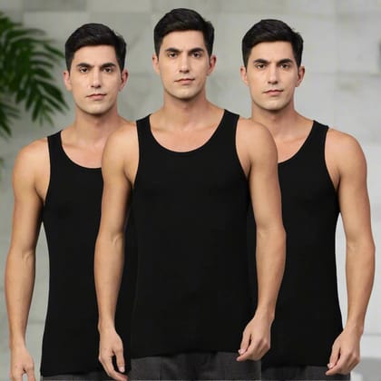 Heelium Bamboo Vest for Men - Pack of 3-Small - 84 cm | 33 in / Black | Black | Black