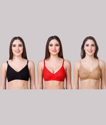 Kiran Enterprises Pack of 3 Cotton Blend Non Padded Women's Everyday Bra ( Multicolor )
