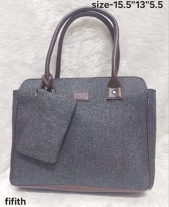 Grey Cotton Azrak Print Jute Tote Bag with Complimentary Pouch