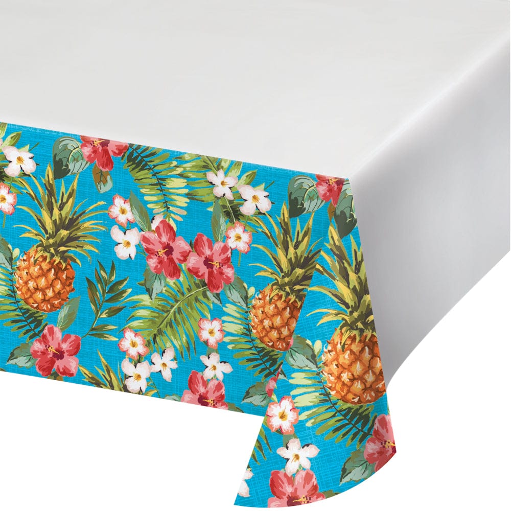 Aloha Tablecover for Luau and Tropical Parties - 54 x 102 Inch Disposable Tablecloth with Floral Hawaiian Design - Summer Beach Party Decoration for Indoor and Outdoor Events