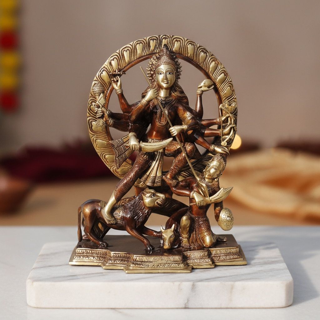 Large Brass Maa Mahishasur Mardini Durga Statue for Temple & Home D�cor, Height : 26 Inch (BSMAS1407 G)