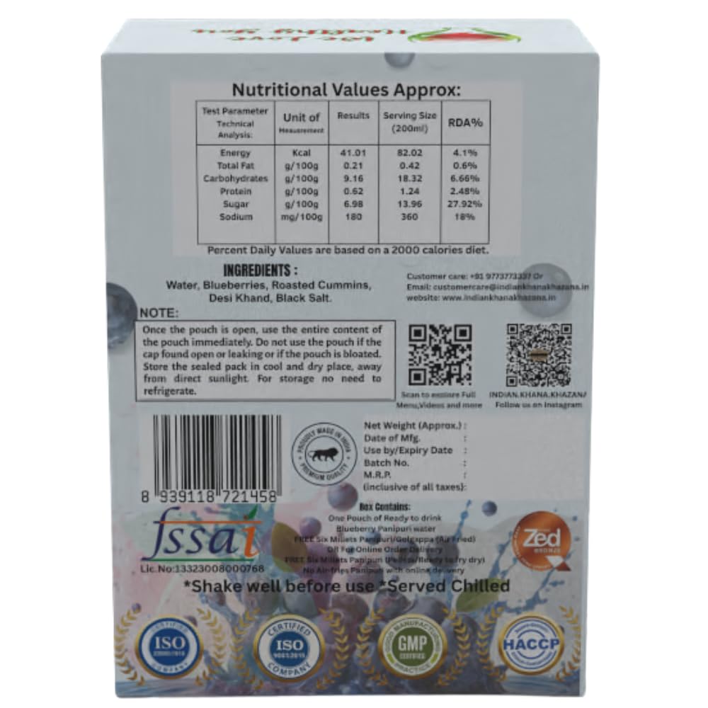 Pani Puri Water Blueberry 200ml Pack of 2 (200ml+200ml) | NON-PRESERVATIVE