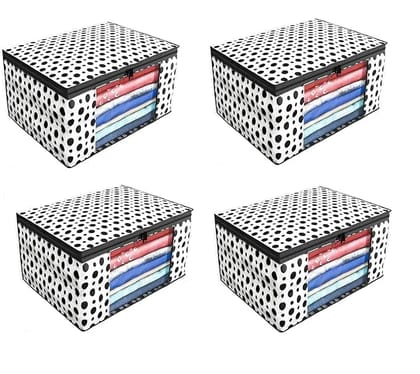 Bindian Multipurpose Saree Cover for Wardrobe Storage | Premium Non-Woven Fabric Cloth Organizer Box with Transparent Window & Zipper | Ideal for Storing Sarees & More (Beige, Pack of 4)