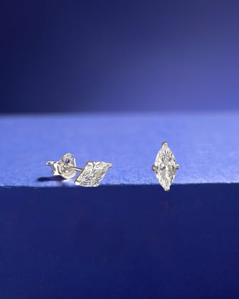 Single marquise stud earring-Rhodium