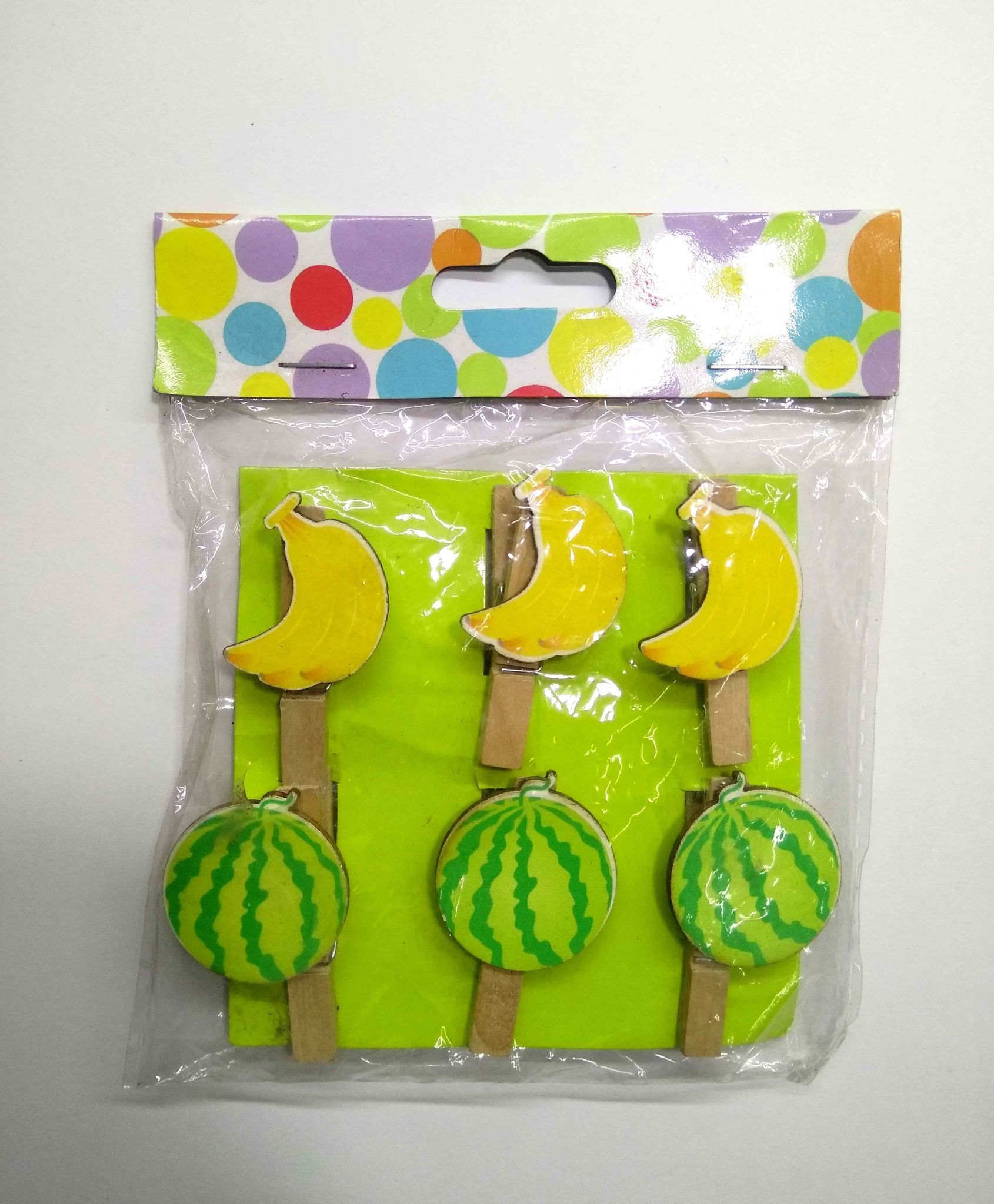 Wooden Photo Clips - Banana And Watermelon - 6 Pcs Set
