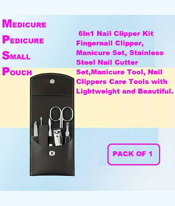 6 In 1 Stainless Steel Manicure Kit | Grooming Facial Nail Clipper Kit With Travel Case (pack of 1)