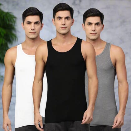 Heelium Bamboo Vest for Men - Pack of 3-Small - 84 cm | 33 in / Black | White | Dark Grey