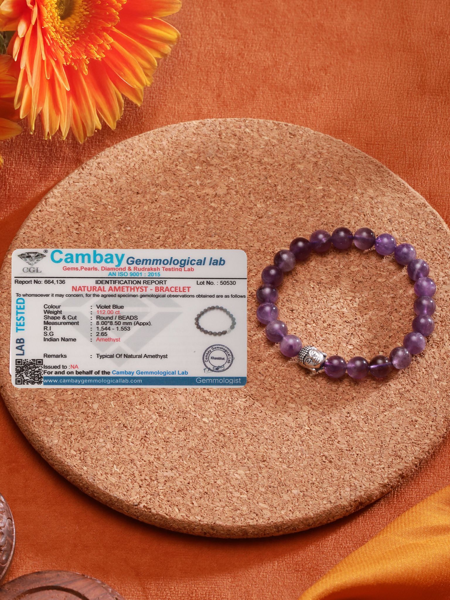 Natural Amethyst Stone Bead Bracelet for Positive Energy & Balance