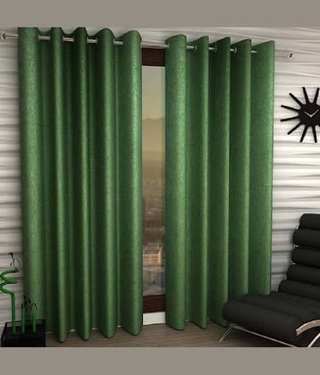 N2C Home Solid Semi-Transparent Eyelet Curtain 9 ft ( Pack of 2 ) - Green
