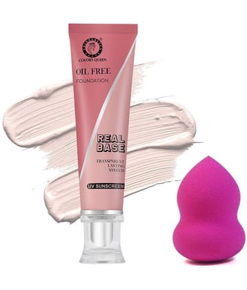 Colors Queen Real Base Oil Free Foundation With Beauty Blender (Pack of 2) Ivory