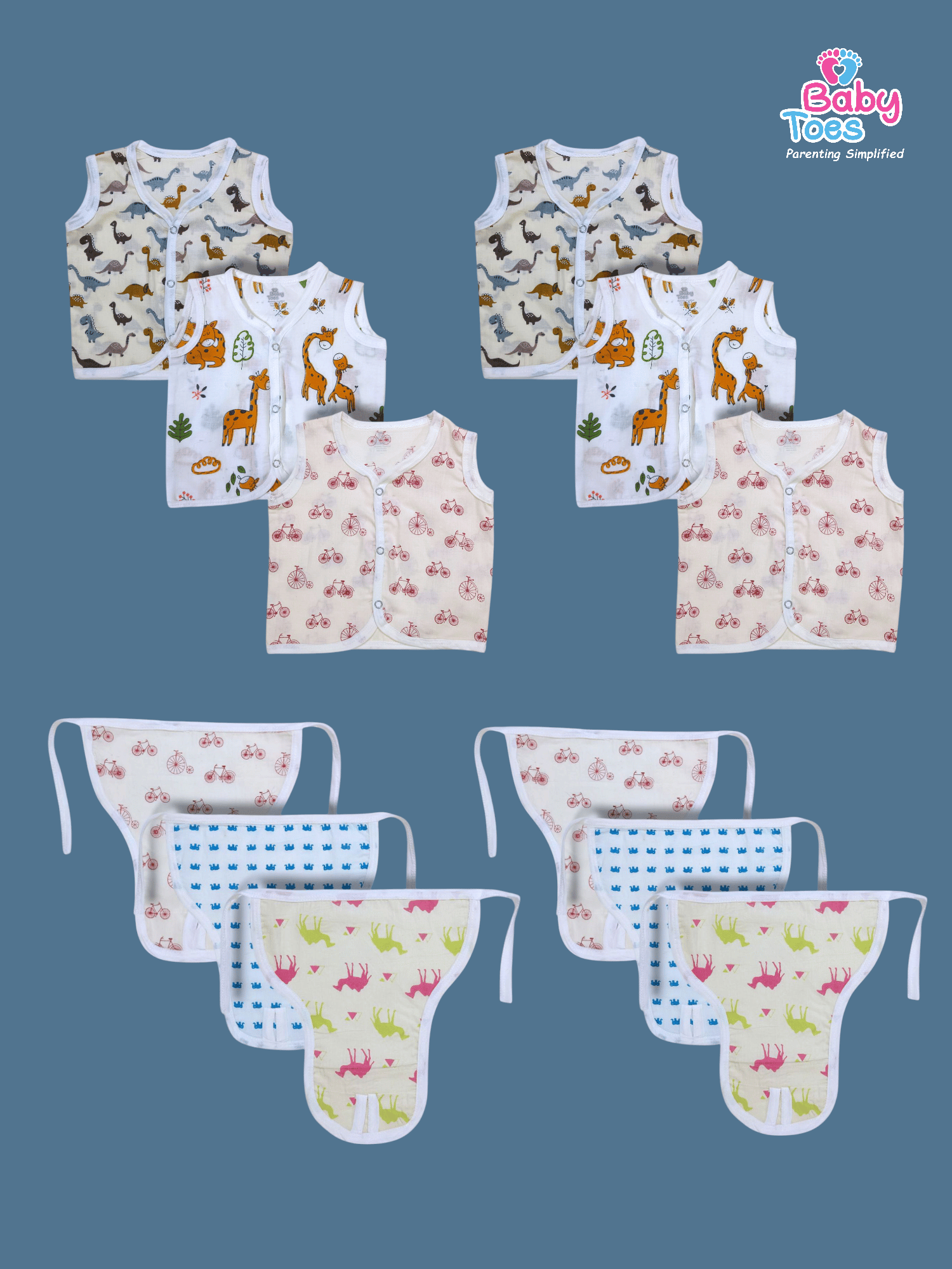 Cotton Sleevless Jhablas and Nappies-  12 Pc