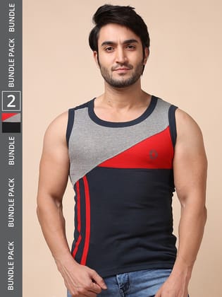 Men's Assorted Pack of 2 Solid Combed Cotton Racerback Styled Gym Vest Men's Assorted Pack of 2 Solid Combed Cotton Racerback Styled Gym Vest
