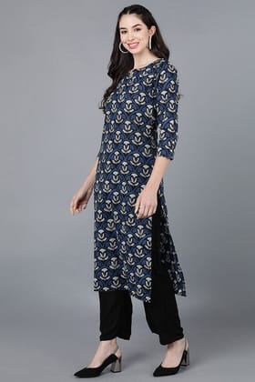 Navy Blue Cotton Blend Straight Kurta VCK8576