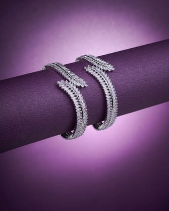 Cascading Twilight Whispers Rhodium Bangles (Pack of 2)-White / Rhodium / 2.4