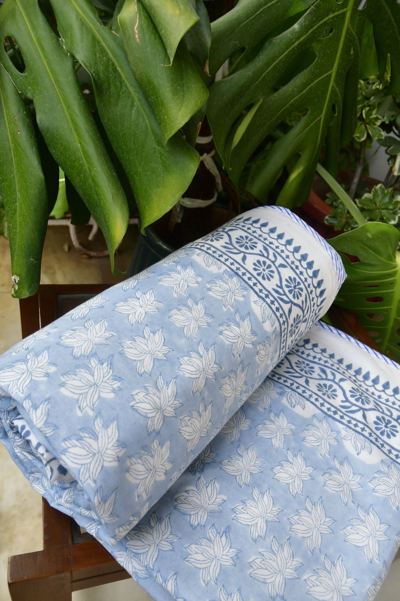 Premium Soft Blue Water Lily Dohar : Premium Comfort Single Bed (one piece)