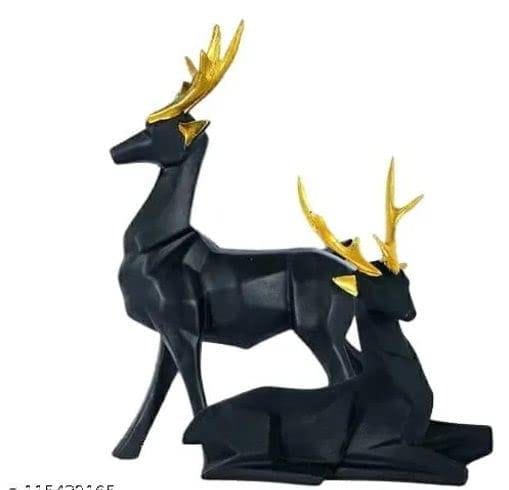 Black Hiran/Deer Showpiece for Table Decoration of Home and Office Set of 2.