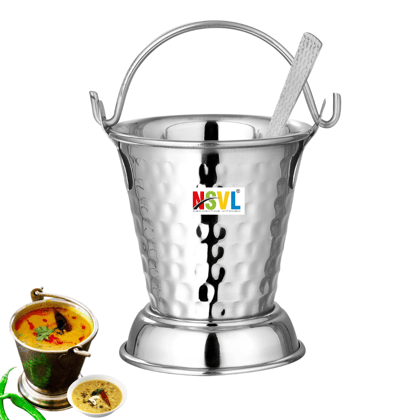 NSVL Mini Serving Hammered Serving Bucket for Dining Table | Mini Bucket for Serving Dal | Kitchen Stainless Steel Bucket | Small Bucket, 600 ml