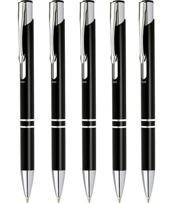 UJJi Gloss Black Color Retractable Pack of 5pcs (Blue Ink) Ball Pen