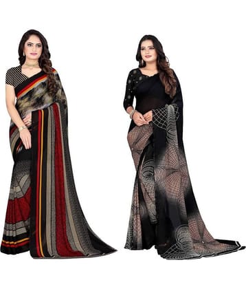 LEELAVATI Georgette Printed Saree With Unstitched Blouse Piece ( Black )