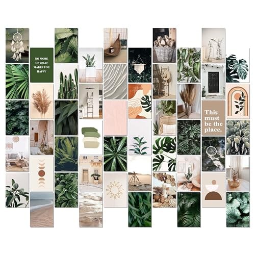 Wall Collage Kit 50 PCS Nature Aesthetic Room Decor Posters Tropical Leaf Minimalist Boho Photo Cards for Bedroom