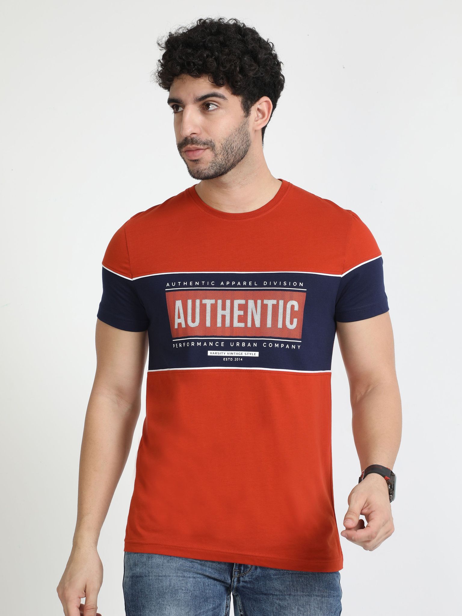 Classic Polo Mens Cotton Half Sleeves Colour Blocked Slim Fit Crew Neck Orange Color T-Shirt | Brcn - 548 B Sf C