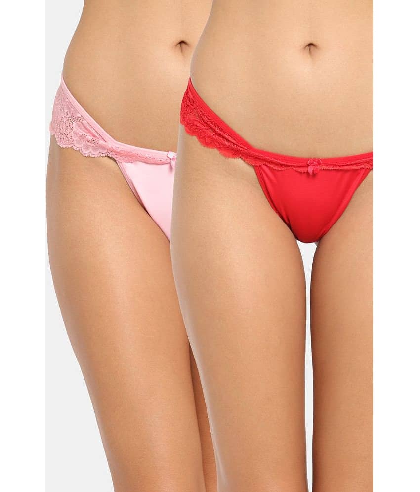 N-Gal Pack of 2 Nylon Self Design Women's Thongs ( Multi Color ) NTDT20