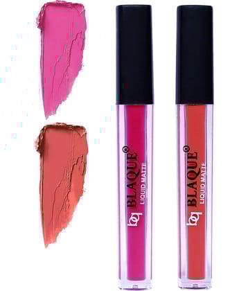 bq BLAQUE Matte Liquid Lipstick Combo Set of 2 Pcs 4ml each, Long Lasting & Waterproof - Soft Pink & Dark Coral