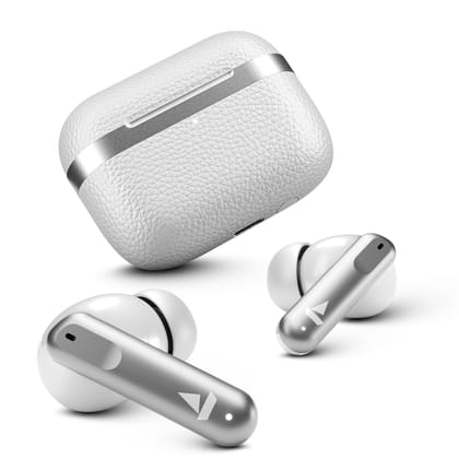 boAt Airdopes 111v2, Leather Finish, 4Mics ENx, 50H Battery, 13mm Drivers, Dual Pair,Stream Ad Free Music via App Support, Bluetooth TWS in Ear Earbuds Wireless Earphones with mic ((Ivory White)