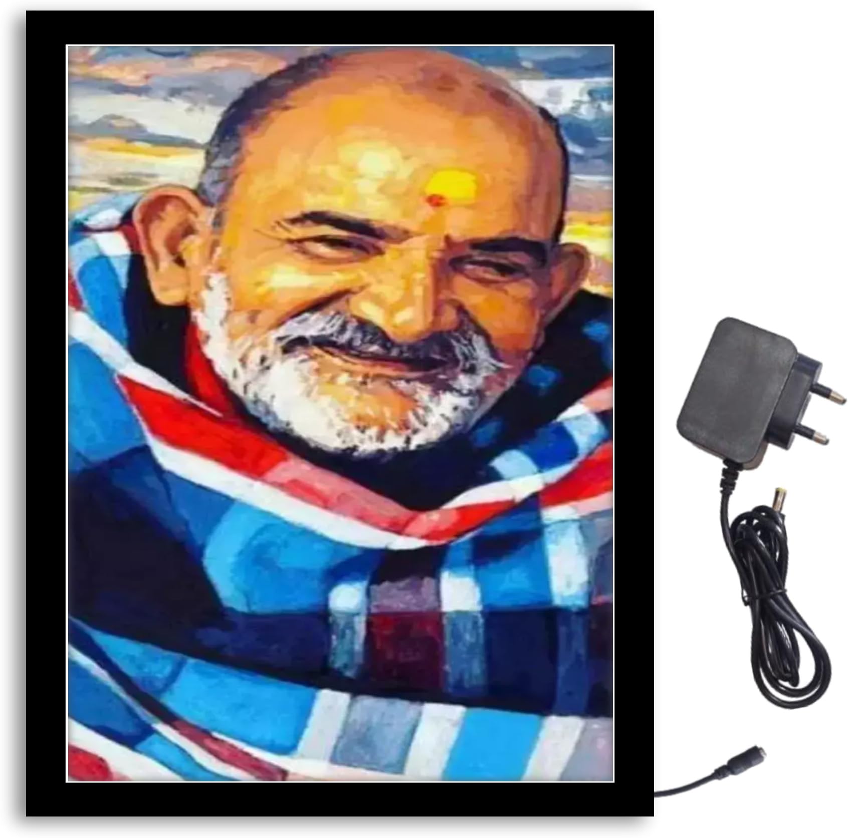 NOKKES Neem karoli Baba Ji Light Photo Frame 8X10 inch Led Light photo Frame With Light Adaptor Led Light Photo Frame Black Color Photo Frame_AQW226